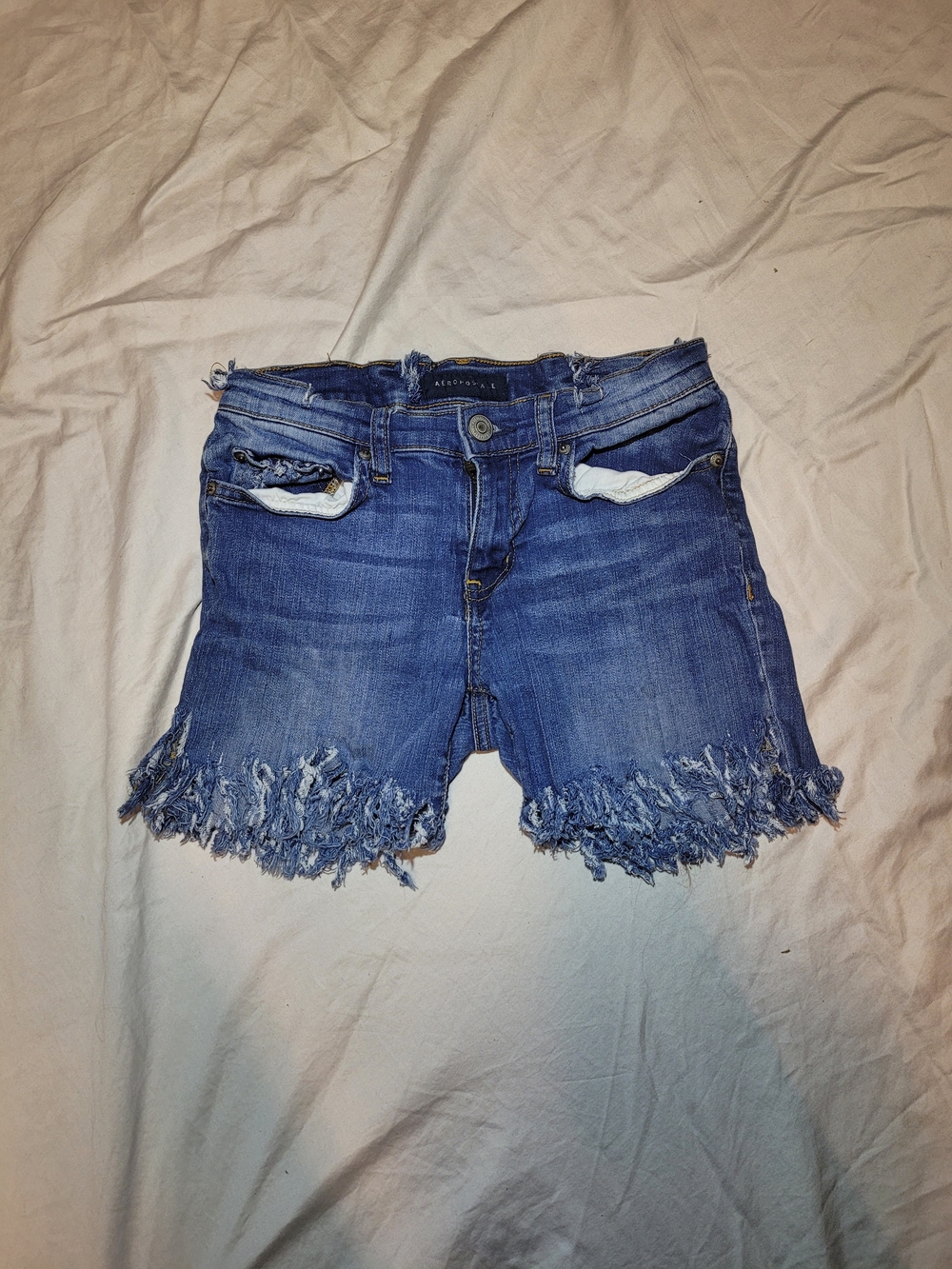 Aeropostale Women's Distressed Denim Shorts in Blue Size 2 Short